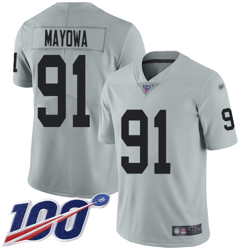 Men Oakland Raiders Limited Silver Benson Mayowa Jersey NFL Football #91 100th Season Inverted Jersey